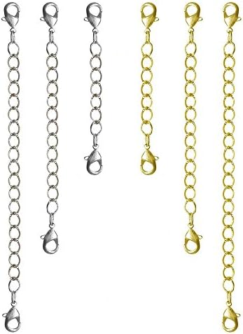 GIRLPROPS Nickel Free Set of 6 Necklace Bracelet Extenders 2", 3" 4", No Tools Needed! USA, in Gold Tone with Silver Tone Finish