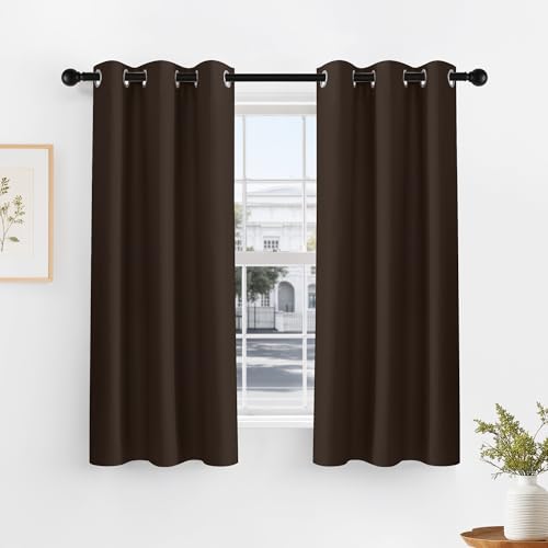 Image of PONY DANCE Blackout Curtain Panels - Thermal Insulated Room Darkening Drapes Energy Saving Window Treatments Draperies for Small Window, 42 by 45 inches, Chocolate Brown, 2 PCs