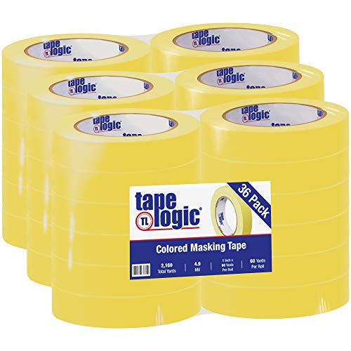 Image of Aviditi Tape Logic 1 Inch x 60 Yards, General Purpose Colored Masking Tape, Yellow (Pack of 36) - Great for Home, Office, Arts, Crafts, DIY, Labeling and Coding