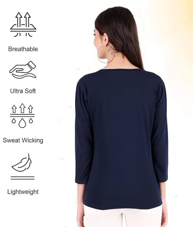 Image of Women's 3 /4 Sleeves Regular Fit V-Neck Cotton T-Shirt