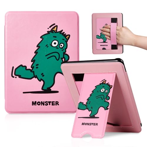 Image of CoBak Lightweight Stand Cute Case for 7 inch Kindle Paperwhite 12th Gen 2024 and Kindle Colorsoft with Right Hand Strap - Compatible with iPhone MagSafe, for Samsung /Anker Wireless Charging Pads