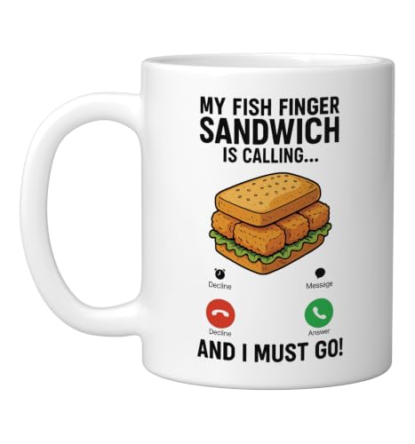 Funny Fish Finger Sandwich Is Calling Ceramic Mug, White