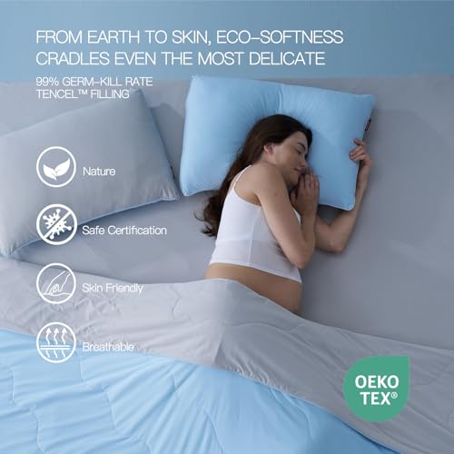 Momcozy Life CoolMurm Cooling Comforter for Hot Sleepers, Twin/Twin XL 68" x90” Soft Breathable Pregnancy Cooling Blanket, 3-Second Cooling, 8 Hours+ Stay Cool All Night, Grey Sky Blue