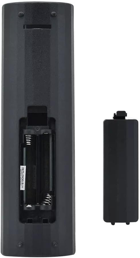 Mbrapa view of the XINFUTE RM-L1346 remote control with the battery cover removed, showing two empty AAA battery slots.