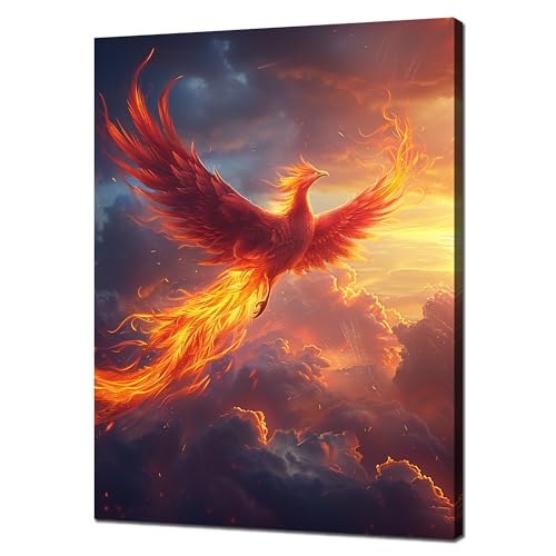 Fire Phoenix Wall Art Phoenix Bird Canvas Print Burning Phoenix Wall Decor Picture Abstract Animal Painting Poster Framed Office Home Living Room Bedroom Decoration(12x16 inches)