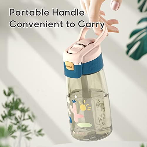 Keetan Kids Water Bottle with Straw, Reusable Drinking Bottle for School, BPA Free, Leak-Proof, 480ml, NEW PINK