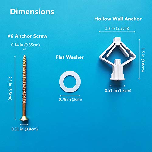 image for Runningfish Hollow Wall Anchors with Screws Flat Washers, Drywall Ribb