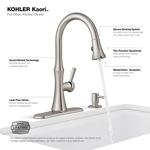 Kohler R28706-Sd-2Mb Kaori Single Handle Kitchen Faucet With Pull Down Sprayer And Soap Dispenser, Vibrant Brushed Moderne Brass #TOP2
