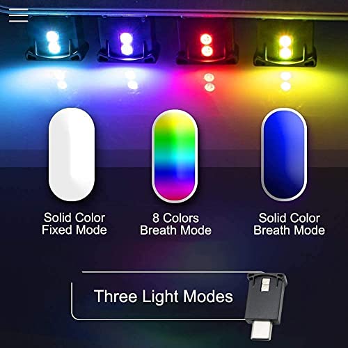 Image of Mini USB Type C LED RGB Light Brightness Adjustable 8 Color Changeable for Car, Laptop, Keyboard. Atmosphere Smart Type-C Night Lamp for Home Decoration (2 Item Package)