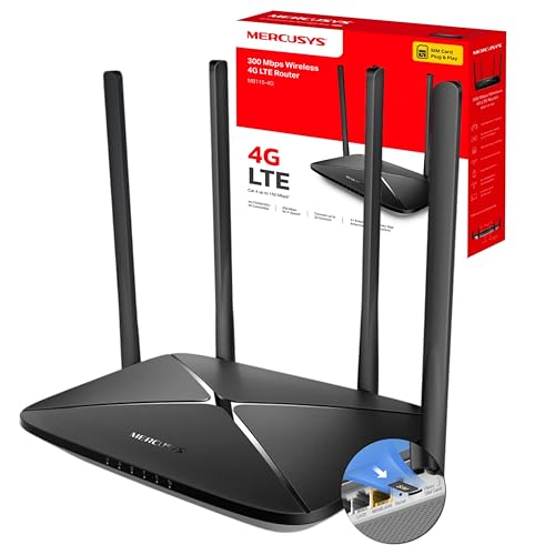 Mercusys MB115-4G LTE Router, 4G N300 WLAN Router unterstützt SIM Karten, 4G Cat 4 bis zu 150 Mbit/s, 4×100 Mbps Ports, Plug and Play, bis zu 32 Geräte