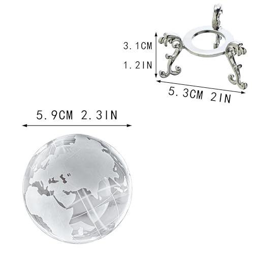 60mm World Globe Crystal Earth Ball Paperweight with Stand Glass Sphere Display Globe Ball Christmas Decor for Home Office Desk - Thumbnail 4