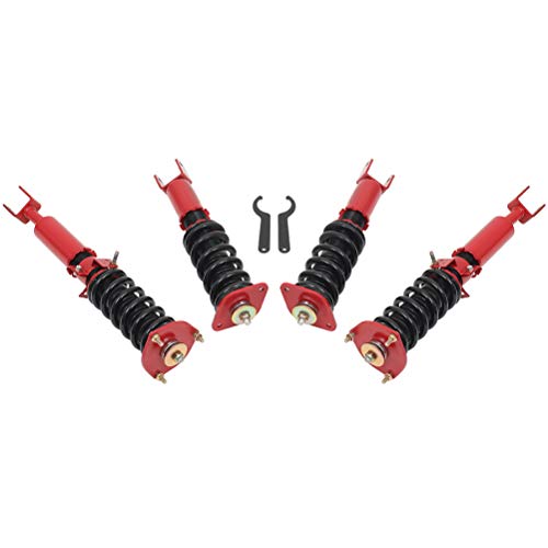 ANGLEWIDE Adjustable Height Coilovers Struts Front And Rear Fit for 2003-2006 for Infiniti G35 /2003-2009 for Nissan 350Z Coil Spring Over Shock (Set of 4) - Red
