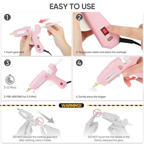 ROMECH Full Size Hot Glue Gun with 60/100W Dual Power and 21 Hot Glue Sticks (7/16"), Fast Preheating Heavy Duty Industrial Gluegun with Storage Case for Crafting, DIY and Repairs (Pink) - Image 6