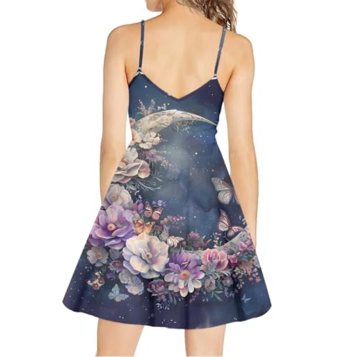 Image of Women's Spaghetti Strap Dress Summer Casual Swing Sundress Girls Beachwear Swing Mini Dress