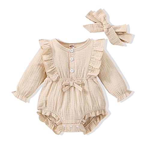 Image of JOPGEEY Baby Girl Clothes 0-3 months Ruffle Sleeve Jumpsuit Bodysuit Cute Girls Onesies Infant Romper Outfits Long Sleeve Infant Romper Girls Winter Outfits, White-20 (2207251)