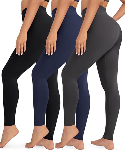 VALANDY Creamlush Lot de 3 leggings taille haute pour femme - Contrôle du ventre - Pantalon de yoga doux comme du beurre (S à 5XL), M-L