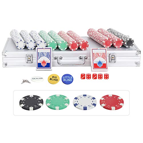 ZenStyle Professional 500 Chips Poker Dice Chip Set w/Carrying Case, 11.5 Gram Clay Composite Chips, Texas Holdem Cards, Buttons, Dices