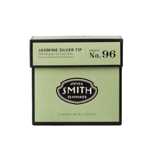 Smith Teamaker Jasmine Silver Tip No. 96 Green Tea with Jasmine Blossoms, Caffeinated, Sugar-Free, Sustainably Grown, Full Leaf Green Tea Bags, 15 Sachets, 1.3oz each
