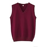 Men Women Knitted Cotton V-Neck Vest JK Uniform Pullover Sleeveless Sweater School Cardigan Wine Red -  Betonsa