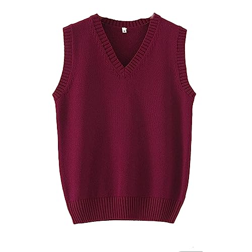 Image of Men Women Knitted Cotton V-Neck Vest JK Uniform Pullover Sleeveless Sweater School Cardigan