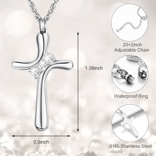 Dletay Cross Cremation Jewelry Crystal Urn Necklace for Men Women Stainless Steel Memorial Ashes Necklace Ash Urn Pendant2