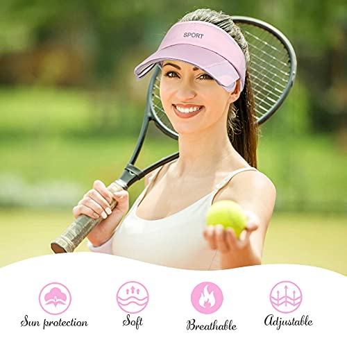 3 Pcs Sun Protection Women Sports Visor Hats, Adjustable Wide Brim Sun Hat (Black, Sky Blue, Pink) #TOP4