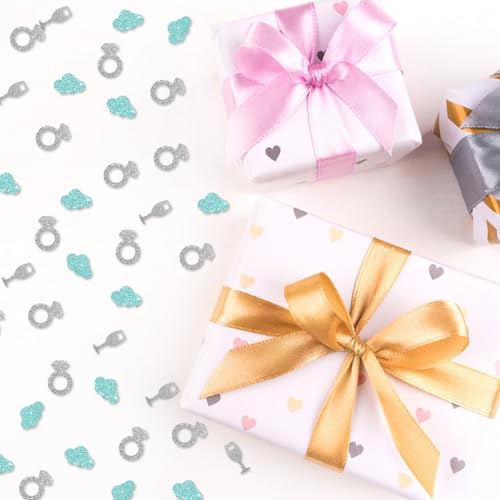 Image of 120pcs On Cloud Nine Confetti, Cloud Ring Table Confetti, Silver Glitter Bachelorette Paper Scatter, Bride On Cloud 9 Bridal Shower Party Decoration