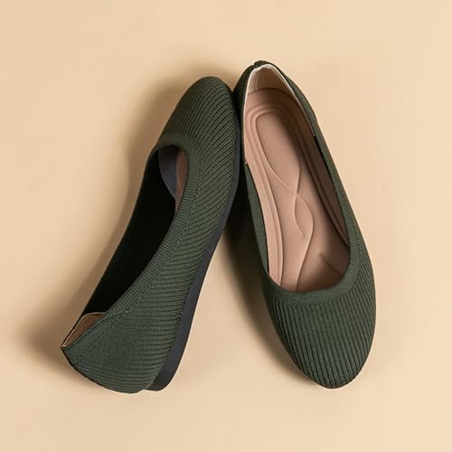 Women's Knitted Ballet Flats Round Toe Casual Walking Shoes3