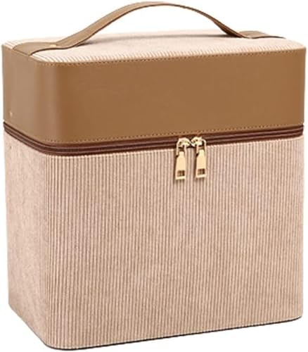 LONGMUN メイクボックス 化粧ポーチ 化粧箱 収納ボックス 化粧品 コスメボックス おしゃれ 韓国風 大容量 小物入れ 多機能 コスメボックス 鏡付き 多機能 化粧品収納ボックス 防塵防水 使いやすい (カーキ)
