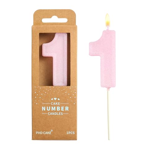 PHD CAKE 2.76 Inch Luxe Pink Glitter 1 Number Birthday Candles Pink Number Candles Cake Number Candles Party Celebration