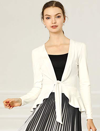 Image of Allegra K Women's Tie Front Cardigan Dressy Casual Cardigan Draped Ruffle Shrugs for Women Dresses