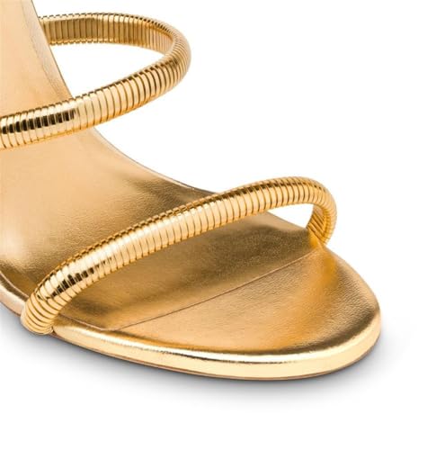 Perixir Gold Sparkly Rhinestone Heeled Sandals, Women's Snake Wrap 2023 Club Stiletto Heels, 3.9" Stiletto Pointed Prom Heels, Open Toe, US Size 6-123