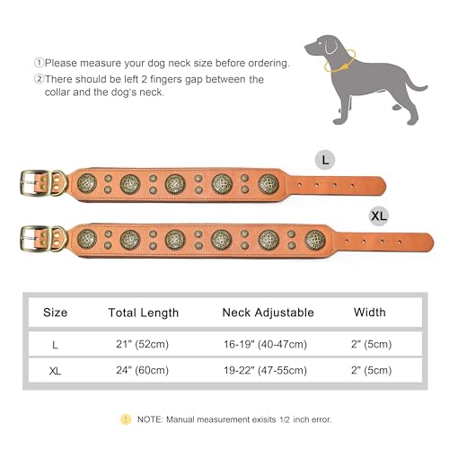 Didog Hundehalsband aus echtem Leder, breit, weich, strapazierfähig, 5 cm breit, luxuriöses, langlebiges Hundehalsband für mittelgroße und große Hunde, Braun, L