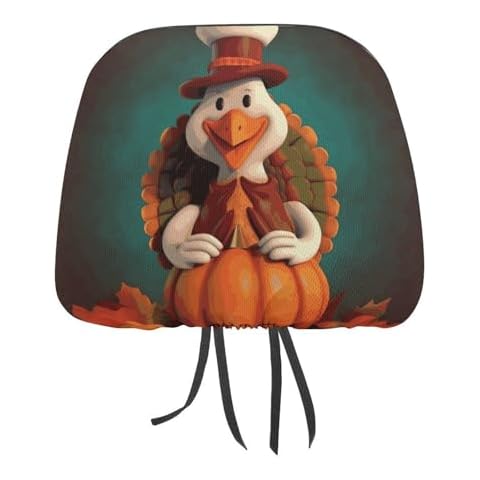 NQLYUT Car Headrest Cover 2 Pcs Car Seat Headrest Covers Happy Thanksgiving Turkey Headrest Covers for Car Personalized Car Seat Head Rest Cover Car Headrest Protector for Most Cars Cover