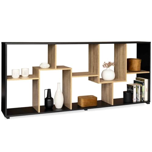 IDMarket - Etagère à Double Position Tania Bois Noir et Imitation hêtre L 161 cm