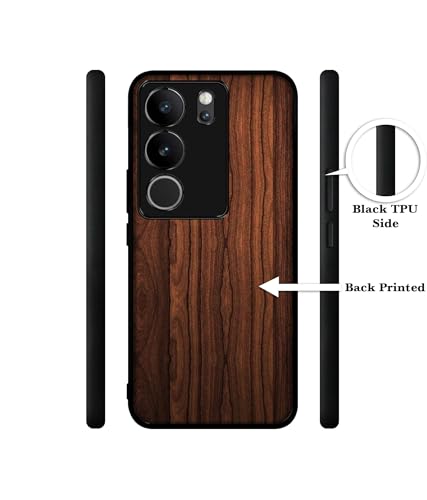 Image of Brown Wooden Texture Design Premium 2D Printed Metal Back Case Cover for Vivo V29 5G / V29 Pro 5G