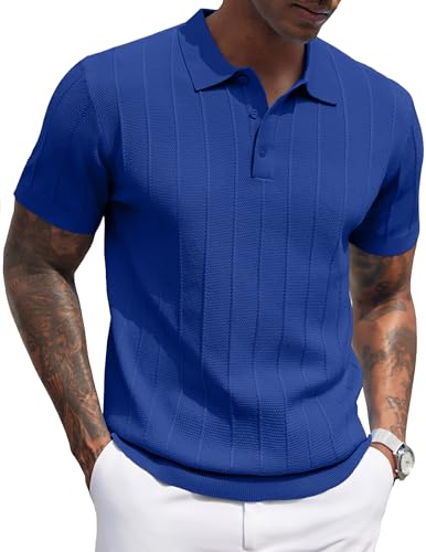 Image of COOFANDY Mens Knit Polo Shirts Short Sleeve Ribbed Textured Polo Shirt Lightweight Casual Golf Shirts Collared T Shirt