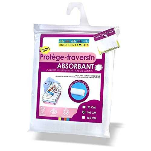 Linge des Familles - Protège Traversin 140 cm - Doux et Absorbant - Molleton 100% Coton - Forme Housse - Certifié Œko-Tex®