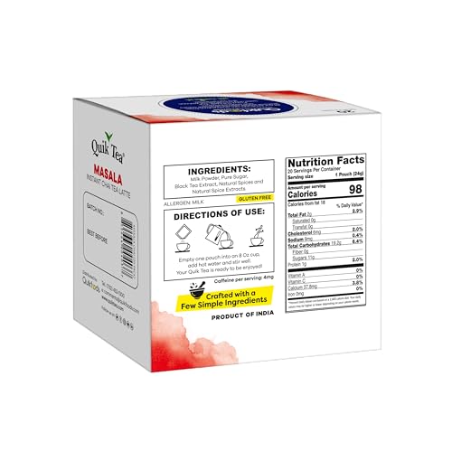 Quik Tea Masala Chai Latte 20 Pouches - Packaging May Vary | Single Serve | All Natural & Preservative Free Authentic Instant Chai