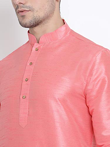 Image of VASTRAMAY Men's Pink Cotton Silk Blend Kurta and Pyjama Set VASMKPN001nPDWH 36