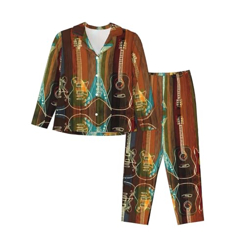 Pyjama 2 pièces guitare vêtement de nuit imprimé artistique manches longues taille élastique