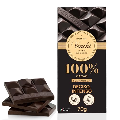 Venchi - Tableta de Chocolate Sudamericano 100%, 70 g - Con Mezclas de Cacao Seleccionadas - Sin Gluten - Vegano
