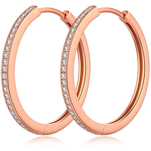 Miaofu Pendientes de aro chapados en oro blanco de 18 quilates, de plata 925, para mujer, grandes, con circonitas brillantes, hipoalergénicos, tamaño 24 x 24 mm, Plata de ley, Cubic Zirconia Cover