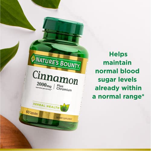 Nature's Bounty Cinnamon 2000mg Plus Chromium, Sugar Metabolism Support Supplement, 60 Capsules - Image 5