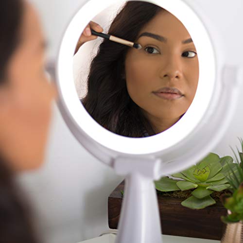 Zadro 11" W Max Bright Fluorescent Lighted Makeup Mirror With Magnification 10X/1X Swivel Head Tray Makeup Light Mirror, White #TOP5