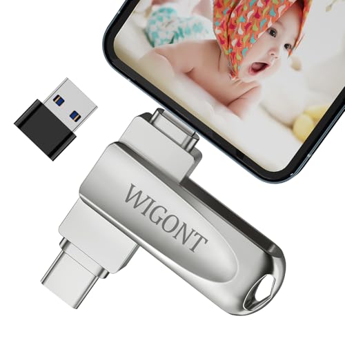 【No Requiere Aplicación】 WIGONT Pendrive lphone 256 GB, 3 en 1 Memoria USB para Almacenar más Fotos y Vídeos. Pendrive para lphone para i0S/Android/PC, con Adaptador USB Separado.