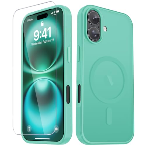 Image of YENAPOON for iPhone 17 Case, Matte Magnetic Phone Cover [with 1 Screen Protector] [Support for MagSafe] [Shockproof Military Grade Protection] Translucent Frosted Back, Teal