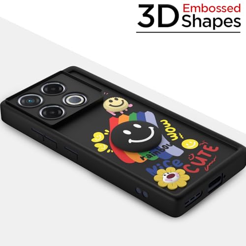 Image of Pikkme Back Cover for Infinix GT 20 Pro 5G | Soft Silicone| Cute Rainbow Smile & 3D Cartoon Flower Design | Shockproof Raised Camera Protection Bumper Case (Black)