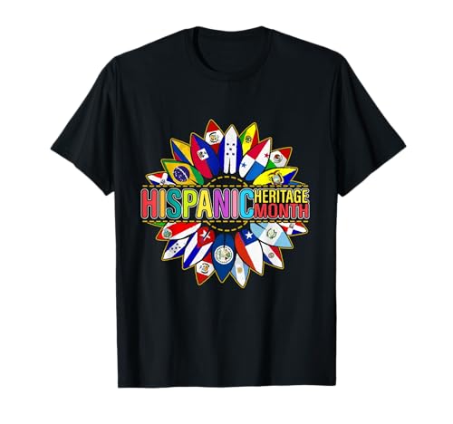 Mes Nacional de la Herencia Hispana Todos los países Banderas Corazones Camiseta