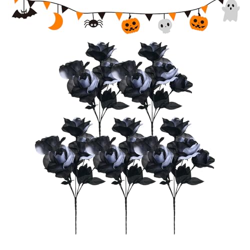 Manolyee Fiori Bianchi E Neri - Fiori in Bianco e Nero - 5 Pezzi Bouquet Realistico Tenebroso con Composizioni Floreali per Camera Matrimonio Feste Halloween